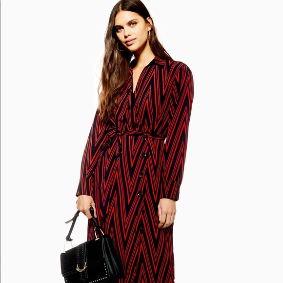 • TOPSHOP • Chevron Print Midi Dress - Picture 1 of 8